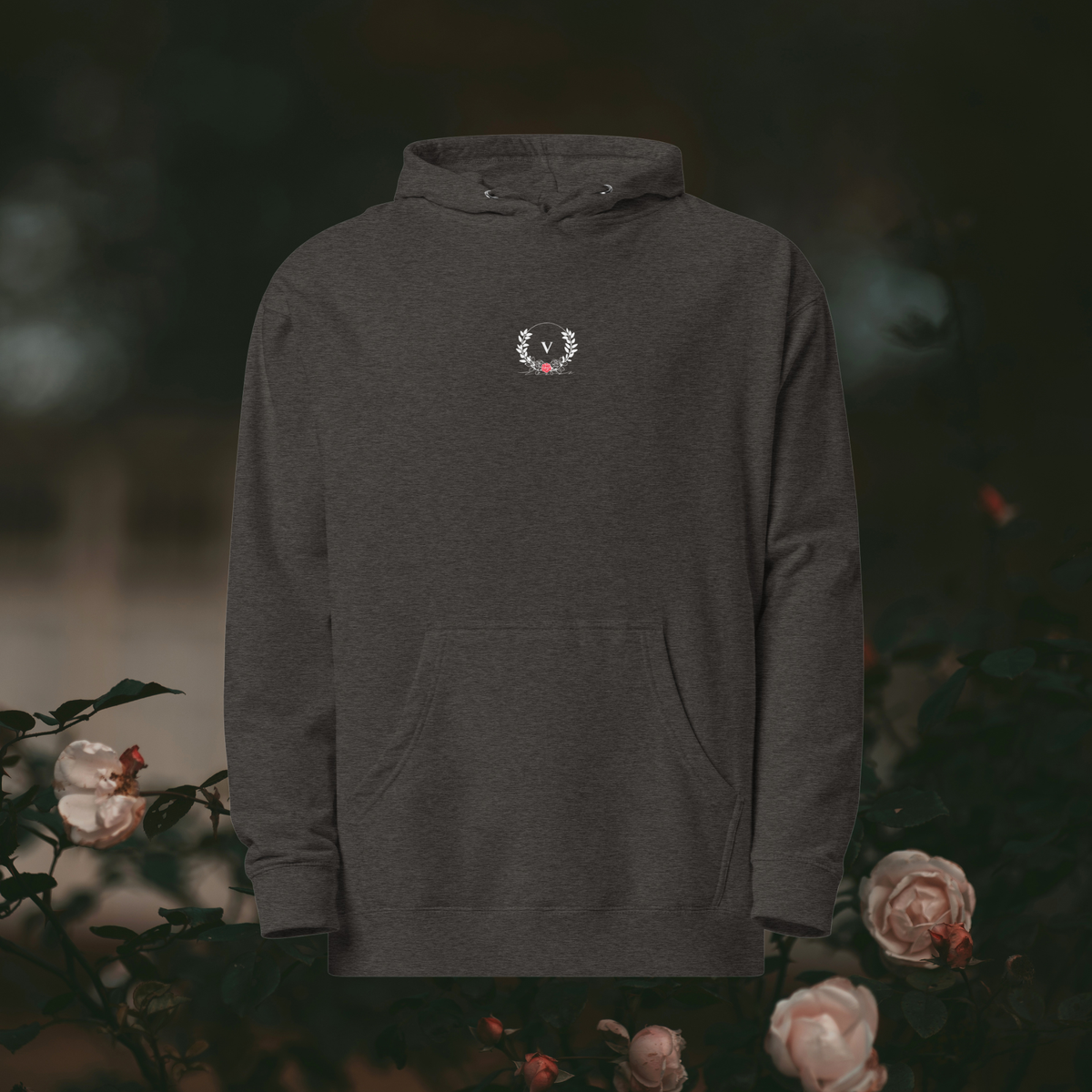 The Little Flower Hoodie (Charcoal Heather) - front